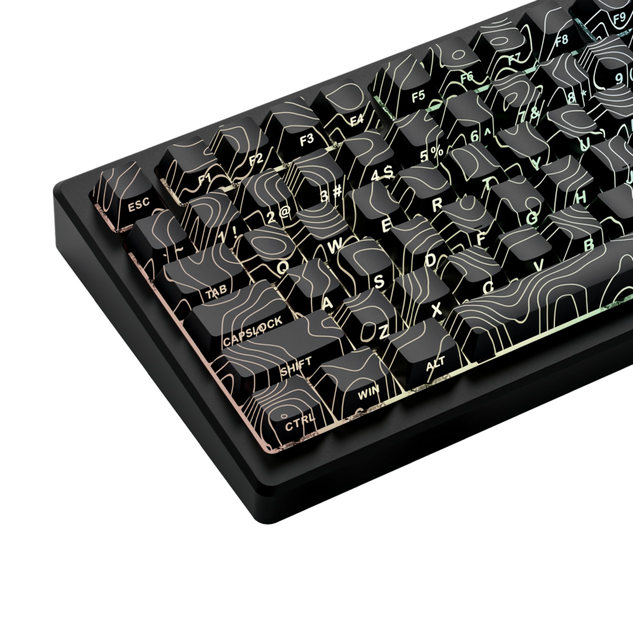 Double Shot ABS Keycaps Black Topographic Lines Backlit Shine Keycap Set Side Printed Dye Sublimation Cherry Profile TKL US