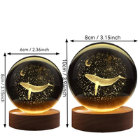 Verre poli moderne 3D gravé au laser lune baleine marche boule de cristal veilleuse LED couleur chaude pour décoration de salle de Noël