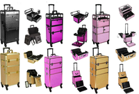 Trolley de maquillage en aluminium 3 en 1 Trolley Case Pro Makeup Case Beauty Cosmetics Makeup Case avec roues