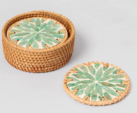 Sous-verre en rotin naturel incrusté de nacre, accessoire de table, vente en gros