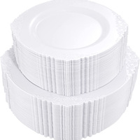 Assiettes de luxe pour mariage, style élégant, en plastique, avec fleurs dorées, argentées et blanches, en bambou, pour la rentrée scolaire