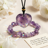 Collier en cristal avec pendentif en forme de cœur en labradorite naturelle et améthyste, bracelet avec perles en pierre, coffret cadeau, ensemble de bijoux pour femmes