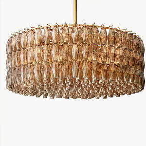 Lustre en verre fumé fait main de haute qualité pour la maison, le salon, la chambre à coucher, lustre rond moderne de 36 pouces - Product Image 5