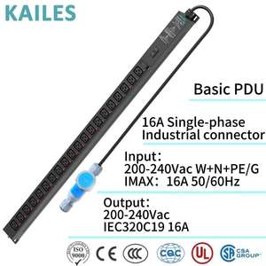 KAILES(KLS) K22 ซีรีส์ PDU แบบพื้นฐาน เฟสเดียว AC <span class=keywords><strong>16A</strong></span> 20 ช่องเสียบ 200-240VAC แหล่งจ่ายไฟคุณภาพสูง ให้พลังงานที่เสถียร - Product Image 1