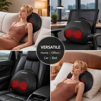 LEERCON Massagekissen für den Rücken mit Vibration, Knetfunktion, Wärmekompression, Rotlicht, Turmalin, Negativ-Ionen, 4 Geschwindigkeiten, PU-Leder