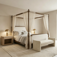 Lit à baldaquin en bois massif, style moderne et luxueux, capitonné, pour chambre principale et suite parentale moderne