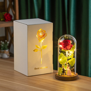 Rose éternelle avec lumière LED, <span class=keywords><strong>belle</strong></span> <span class=keywords><strong>et</strong></span> méchante, sous cloche en verre, décoration d'intérieur pour Pâques, Noël, Halloween, fête des pères, fête des mères - Product Image 5