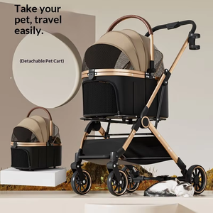 Kereta Dorong Hewan Peliharaan 4 Roda Berbahan Aluminium Ringan, Dapat Dilepas, Dapat Dilipat, Kapasitas 20kg untuk Anjing, Teddy Bear, Hewan Peliharaan Kecil - Product Image 6