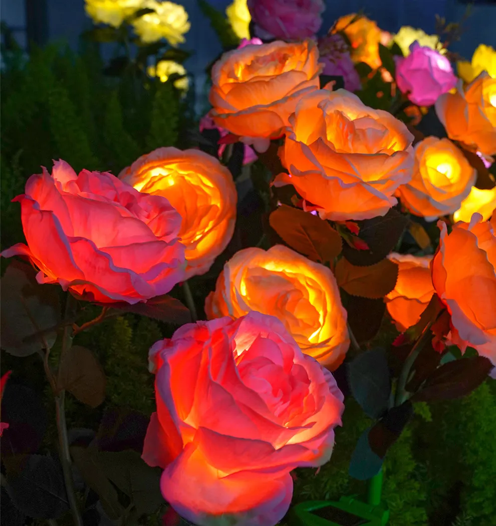 New style China Rose Solar Outdoor Flower Lights for Landscape Garden Lawn LED Decoration