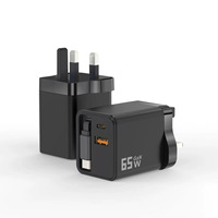 Ai GaN Ladegerät 65W Schnellladegerät Typ C 2 Mit Einziehbarem Kabel & USB-Anzeige für Reise-Handyladegerät Schnellaufladung