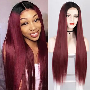 Copertura per <span class=keywords><strong>capelli</strong></span> parrucca sintetica <span class=keywords><strong>rosso</strong></span> <span class=keywords><strong>vino</strong></span> lungo a metà Modulare pizzo dritto in fibra chimica meccanismo alta temperatura seta PVC Bag 1 pezzo - Product Image 6