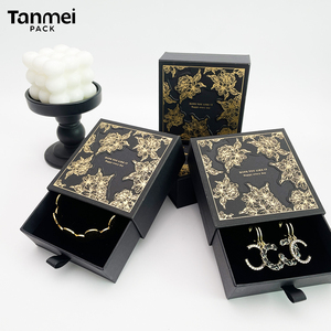 Caja de Regalo de Joyería Negra de Lujo con Logotipo Personalizado, Caja de Regalo con Cajón para Pulsera, Anillo, Collar, Pendientes y Colgante - Product Image 6