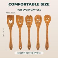 Ensemble de 5 ustensiles de cuisine en bois OEM avec visages souriants amusants, cuillères et spatules multifonctionnelles de qualité alimentaire pour servir et cuisiner, idéal pour un cadeau