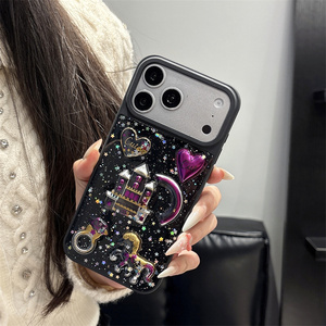 Coque de téléphone portable Bling Diamant Pailleté Love pour iPhone 17 Air 16 15 14 Pro Max, avec motif Château, Fleur en Résine, DIY, Anneau de Clé et Étoile, Coque Arrière - Product Image 3