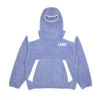 Sweat à capuche cagoule en polaire Sherpa bleu poudré personnalisé pour homme, chaud, hiver, masque intégré, colorblock, coupe oversize
