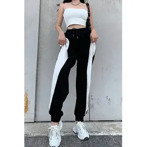 2024 High Quality Patchwork Black White Women's Cargo Pants Trousers Casual Harem Pants