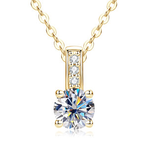 Collar de Moissanita de 1ct, Corte Redondo, Color D, Certificado GRA, VVS1, Joyería Geométrica Simple de Cobre con Baño de Oro de 14K para Mujer - Product Image 1