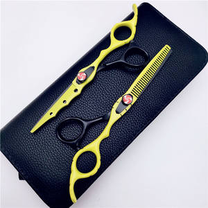 Ciseaux à cheveux Jc de 6 pouces, ciseaux à effiler, lame standard, usage beauté, pour droitiers, en acier inoxydable, peinture noire et jaune - Product Image 2