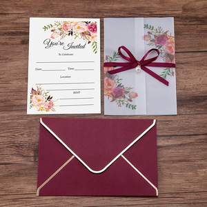 Tarjetas de boda personalizadas de color burdeos, sobres de invitación de lujo para fiesta nupcial, <span class=keywords><strong>hojas</strong></span> interiores de relleno - Product Image 4