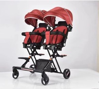 Poussette double pour jumeaux, landau double avec cadre en acier inoxydable, design pliable, coton léger pour deux sièges et enfants