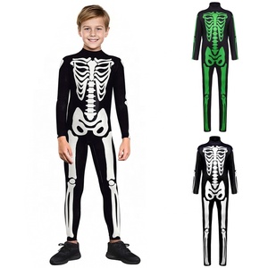 Combinaison squelette vert néon pour garçons et filles, imprimé os lumineux, col montant, manches longues, costume de scène de danse personnalisé - Product Image 1