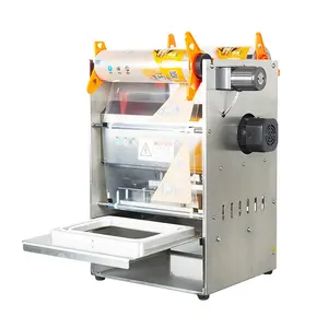 plastic box tray sealing machine/vacuum bowl sealer with gas flushing/Automatic Plastic Meal Food Salad Tray Sealer