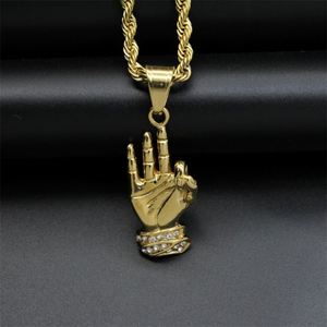 Personalized Hand Gestures Necklaces Stainless Steel Zircon Hand Pendant Necklace - Product Image 3