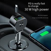 Chargeur de voiture USB-C 65W à charge ultra-rapide avec affichage de la tension et câble Type-C rétractable pour iPhone 16 – Produits Dropshipping 2026