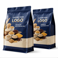 Sachet d'emballage personnalisé imprimé à fond plat avec 8 soudures latérales, pochette Mylar avec fermeture éclair pour céréales, riz et grains biologiques
