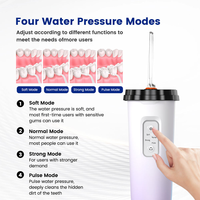 Hydropulseur dentaire portable 200 ml, 4 modes, avec couvercle supérieur facile à retirer, pour usage domestique et en voyage, autonomie de 30 jours