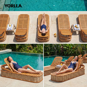 Chaise longue <span class=keywords><strong>de</strong></span> plage réglable en teck et corde tressée à la main pour hôtels et complexes hôteliers - Product Image 2