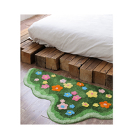 Modern Flower Pattern Green Color High Low Pile Non-Slip Carpet Fluffy Soft Living Room Decoration Plush Rug