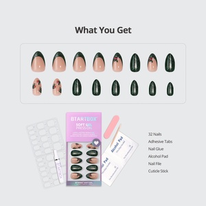 Faux ongles à presser en gel souple 3D, motifs cerises de Noël et d'hiver, vente en gros, avec paillettes vertes 3D et design français, personnalisables - Product Image 2