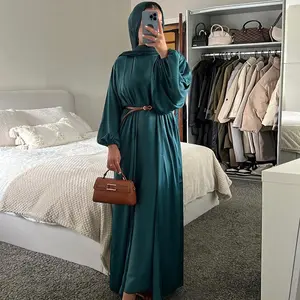 Abaya ouverte 2 pièces, ensemble musulman assorti avec robe hijab Eid, abayas en satin pour femmes, robes intérieures de Dubaï