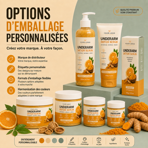 Gommage corporel multi-usages OEM qui améliore le teint terne et irrégulier, lisse la texture rugueuse, gommage détoxifiant pour les aisselles au curcuma et à la vitamine C - Product Image 6