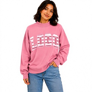 Sweat-shirt en molleton tricoté doux à col montant et manches longues, couleur unie, fabriqué sur mesure pour femme, idéal pour l'extérieur - Product Image 1