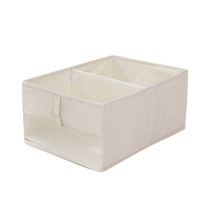 Tianshan Cotton And Linen Storage Box Rectangle Foldable Washable Transparent <b>Desktop</b> Organizer Beige Solid Color - Product Image 4