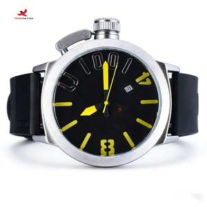 High Visibility Vibrant Accented Large Faced <b>Black</b> Dial Yellow Contrast Markers Hands Silver Tone <b>Watch</b> GZ RTS Bulk Mixed Order - Product Image 2