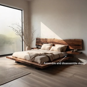 King <strong>Bed</strong> <strong>Frames</strong> <strong>Rustic</strong> Japandi-Style Solid <strong>Wood</strong> <strong>Bed</strong> Double <strong>Bed</strong> in Natural <strong>Wood</strong> Color Modern Customizable Hotel Apartment - Product Image 5