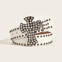 Ceinture Punk en Gros avec Boucle Croisée, Ceinture Scintillante Entièrement Ornée de Strass, Ceinture Y2K en Cuir PU à Rivets, Ceinture Tendance pour Femmes