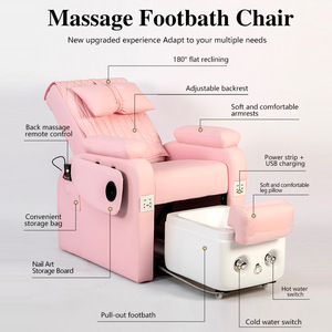Nail Salon Adjustable Pink Pedicure Spa Chair with PU Leather Seat & Backrest <b>Massage</b> Pedicure Bowl <b>Foot</b> Rest 7-Color LED Lamp - Product Image 3
