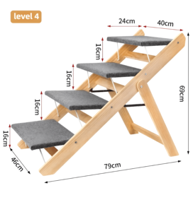 Rampa/Peldaño Plegable 2 en 1 para Perros y Gatos, de Madera Maciza, Diseño Moderno, Tela Antideslizante, Accesorio Portátil para Mascotas para Exteriores, para Sofá/Cama - Product Image 6