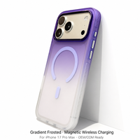 Coque de téléphone à chargement sans fil dégradée pour iPhone 17, toucher givré, protection des coins, protection de l'appareil photo, vente en gros, personnalisable, faible MOQ