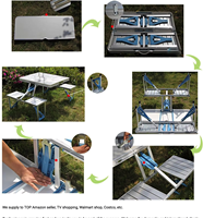 Table de camping pliable compacte et portable en alliage d'aluminium avec 4 chaises intégrées, design léger, moderne, pour l'extérieur et la plage