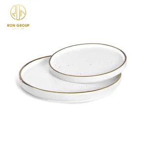 Groothandel Moderne Ronde Diner Platen Gouden Omrande Restaurant Platte Dessert Porselein Schotel Witte Keramische Diner Plaat