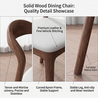 Chaise de salle à manger moderne en bois naturel avec cadre incurvé ergonomique, siège et dossier en cuir imperméable pour la maison et l'hôtellerie