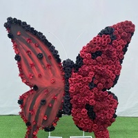 Arche de Qualité Supérieure Moderne avec Ailes de Papillon Rose et Roses en Soie, Support de Toile de Fond Florale pour Décoration de Mariage et de Fête