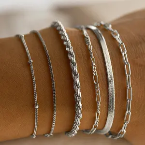 Pulsera minimalista de espiga de acero inoxidable chapada en oro de 18 quilates para mujer, caja de cuerda con clip, pulseras de cadena para mujer todos los días