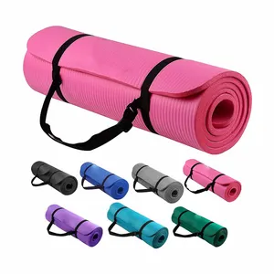 Wholesale Cheap GYM Exercise Fitness Mats Custom Logo Eco Travel 10mm Waterproof NBR Yoga Mat with strap