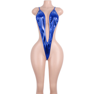 Costume da ballo esotico con perizoma a schiena scoperta in pelle verniciata lucida con perizoma a V stile elegante vestito da ragazza bottiglia - Product Image 2